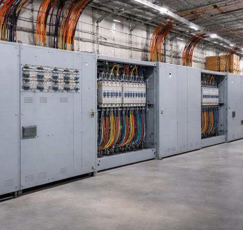 Endüstriyel elektrik dağıtım panoları ve kablo taşıma hatları
